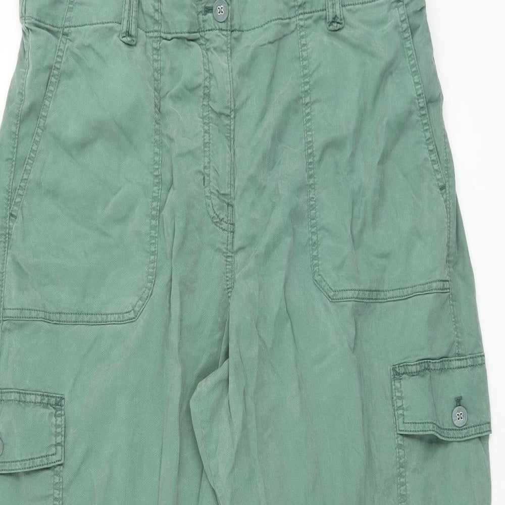 Marks and Spencer Womens Green Lyocell Cargo Trousers Size 18 L25 in Regular Zip