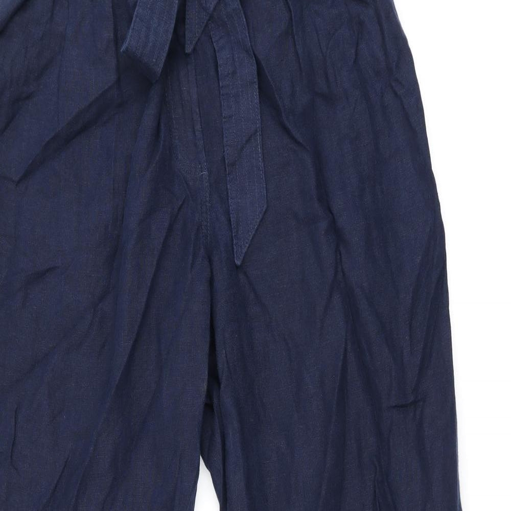 Marks and Spencer Womens Blue Linen Trousers Size 20 L30 in Regular Zip