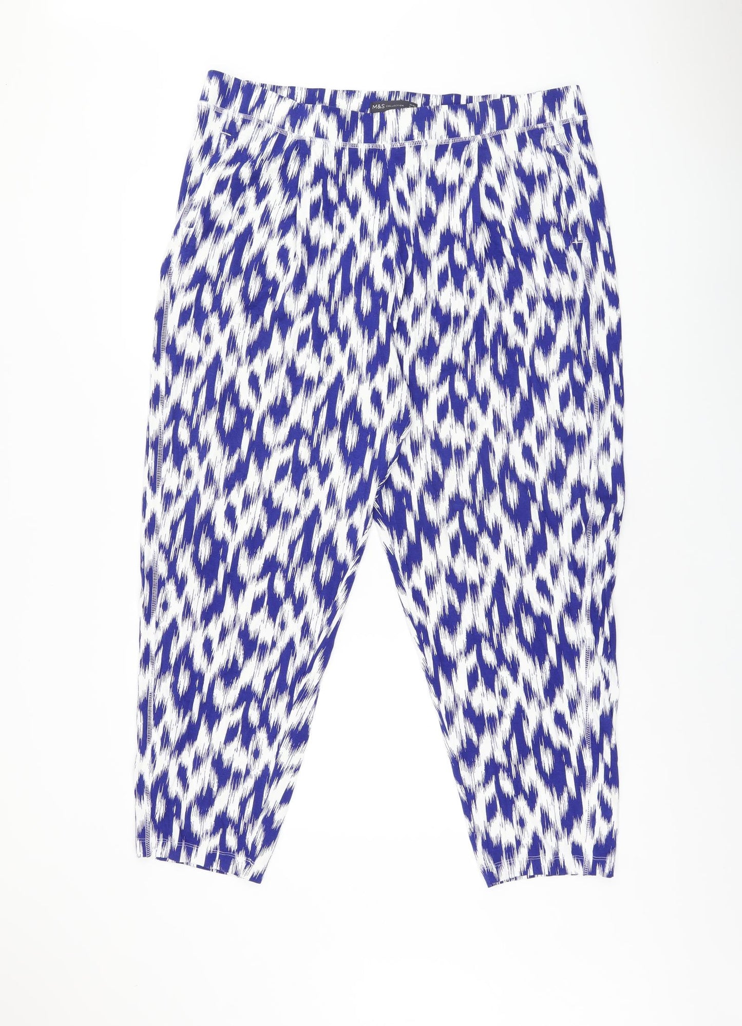 Marks and Spencer Womens Blue Geometric Viscose Trousers Size 20 L26.5 in Regular