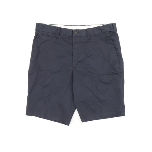 Marks and Spencer Mens Blue Cotton Bermuda Shorts Size 34 in L10 in Regular Zip