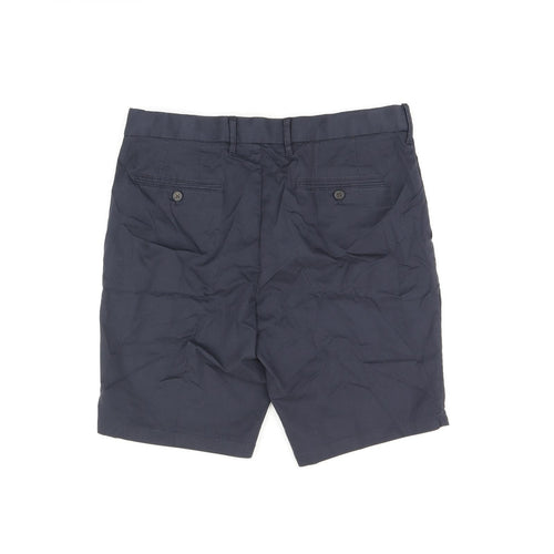 Marks and Spencer Mens Blue Cotton Bermuda Shorts Size 34 in L10 in Regular Zip