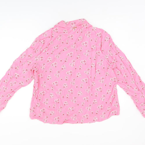 Marks and Spencer Womens Pink Floral Viscose Basic Button-Up Size 14 Collared