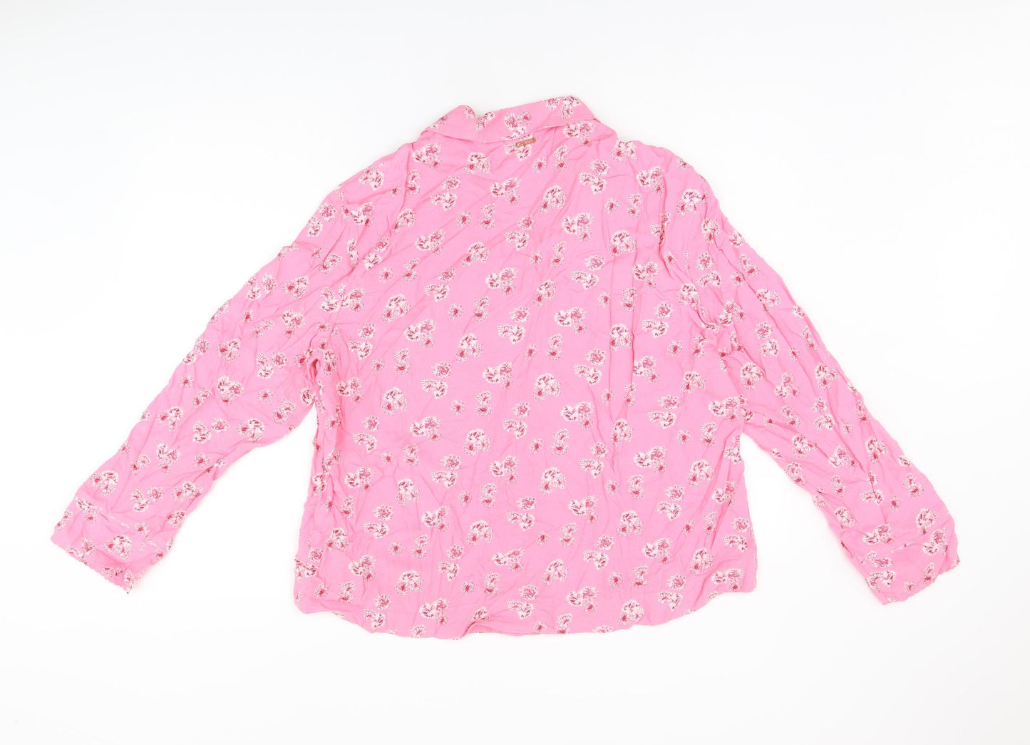 Marks and Spencer Womens Pink Floral Viscose Basic Button-Up Size 14 Collared