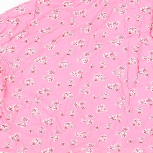 Marks and Spencer Womens Pink Floral Viscose Basic Button-Up Size 14 Collared