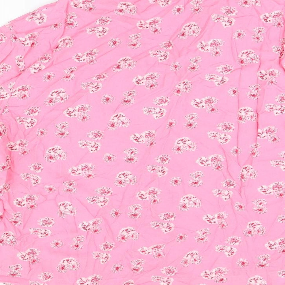 Marks and Spencer Womens Pink Floral Viscose Basic Button-Up Size 14 Collared