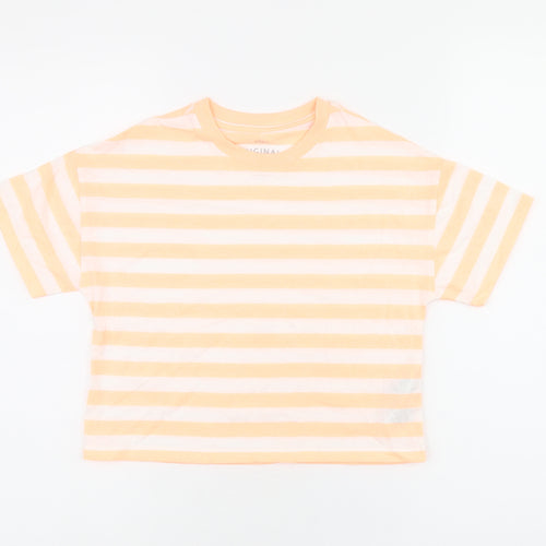 Marks and Spencer Boys White Striped Cotton Basic T-Shirt Size 7-8 Years Round Neck Pullover