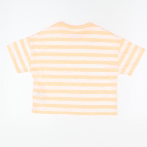 Marks and Spencer Boys White Striped Cotton Basic T-Shirt Size 7-8 Years Round Neck Pullover