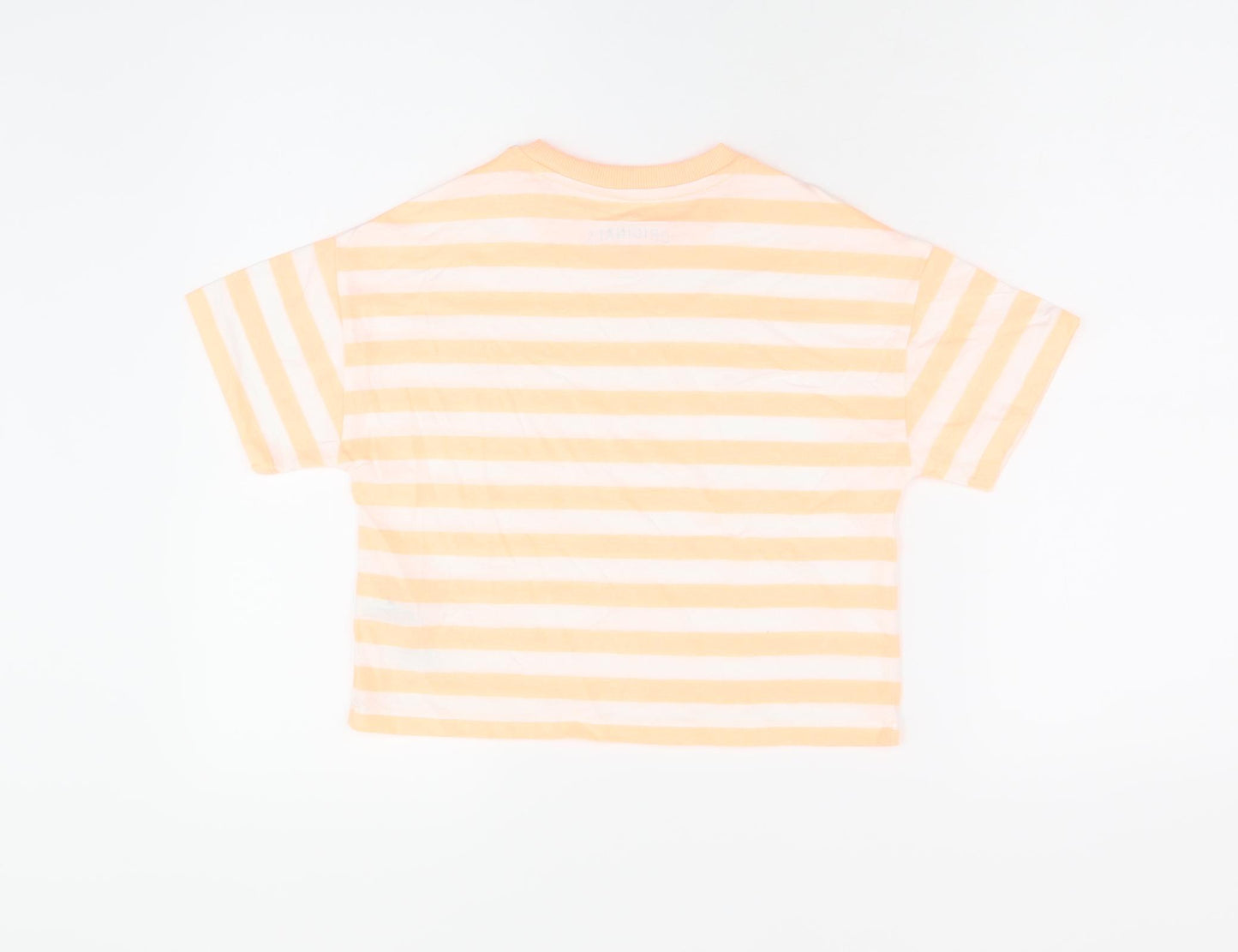 Marks and Spencer Boys White Striped Cotton Basic T-Shirt Size 7-8 Years Round Neck Pullover