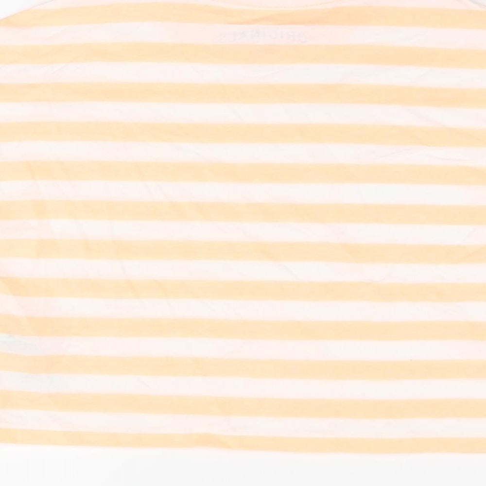 Marks and Spencer Boys White Striped Cotton Basic T-Shirt Size 7-8 Years Round Neck Pullover