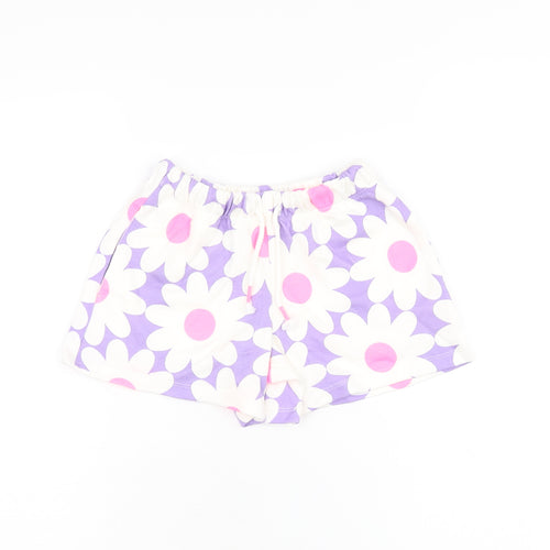 Marks and Spencer Girls Purple Floral Cotton Sweat Shorts Size 4-5 Years Regular Drawstring