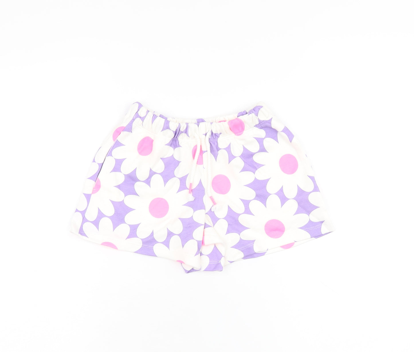 Marks and Spencer Girls Purple Floral Cotton Sweat Shorts Size 4-5 Years Regular Drawstring