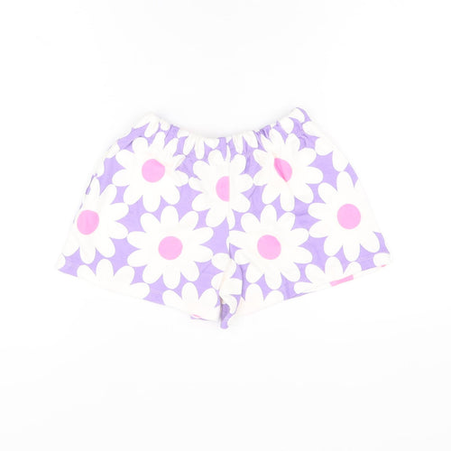 Marks and Spencer Girls Purple Floral Cotton Sweat Shorts Size 4-5 Years Regular Drawstring
