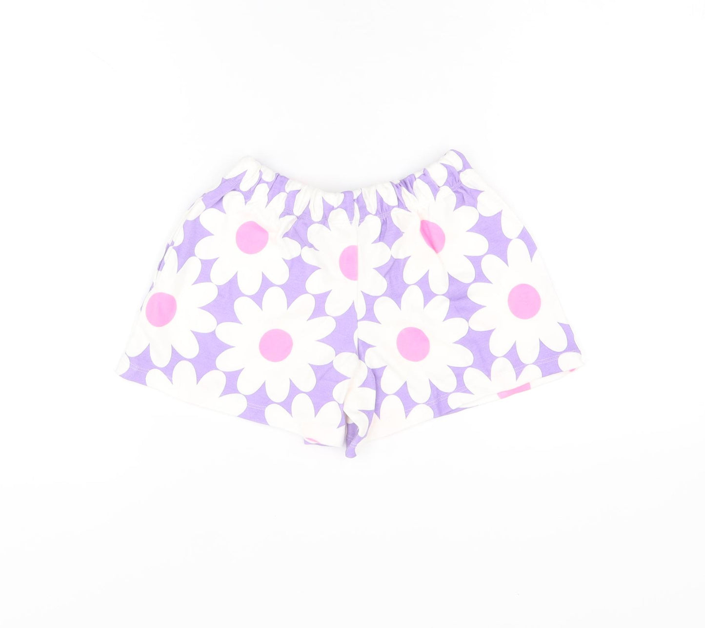 Marks and Spencer Girls Purple Floral Cotton Sweat Shorts Size 4-5 Years Regular Drawstring