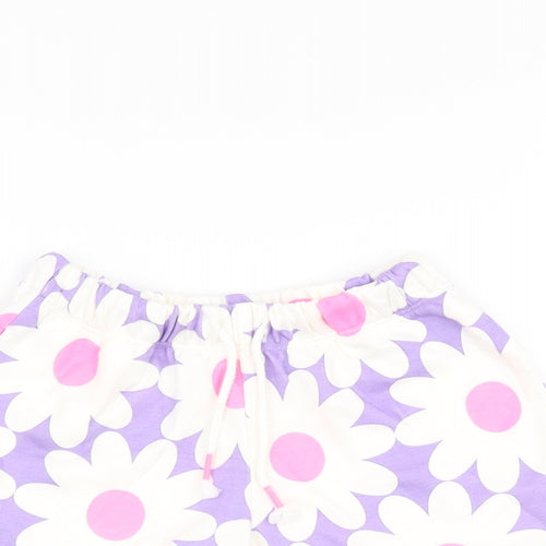Marks and Spencer Girls Purple Floral Cotton Sweat Shorts Size 4-5 Years Regular Drawstring