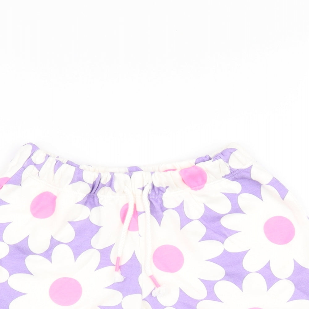 Marks and Spencer Girls Purple Floral Cotton Sweat Shorts Size 4-5 Years Regular Drawstring
