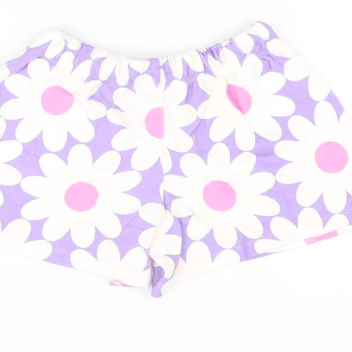 Marks and Spencer Girls Purple Floral Cotton Sweat Shorts Size 4-5 Years Regular Drawstring
