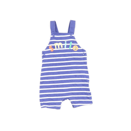 Marks and Spencer Baby Blue Striped Cotton Dungaree One-Piece Size 3-6 Months Snap - Smile