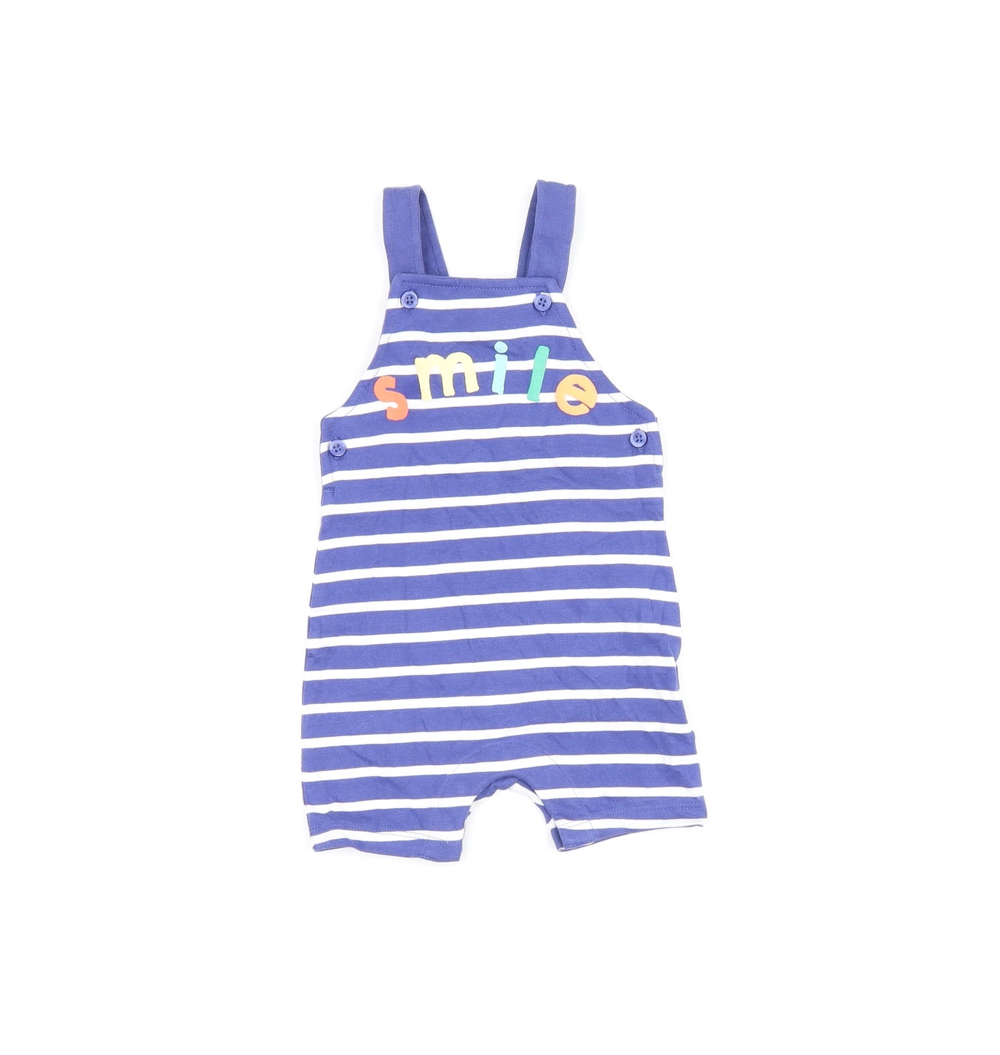 Marks and Spencer Baby Blue Striped Cotton Dungaree One-Piece Size 3-6 Months Snap - Smile