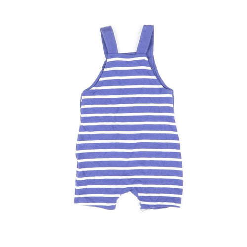 Marks and Spencer Baby Blue Striped Cotton Dungaree One-Piece Size 3-6 Months Snap - Smile