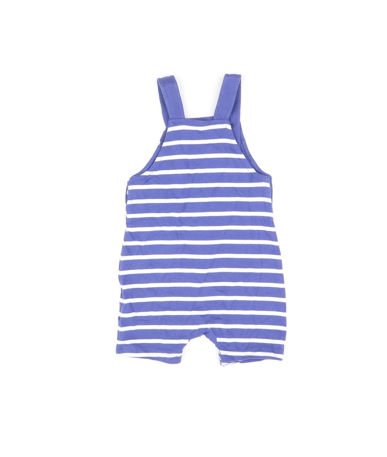 Marks and Spencer Baby Blue Striped Cotton Dungaree One-Piece Size 3-6 Months Snap - Smile