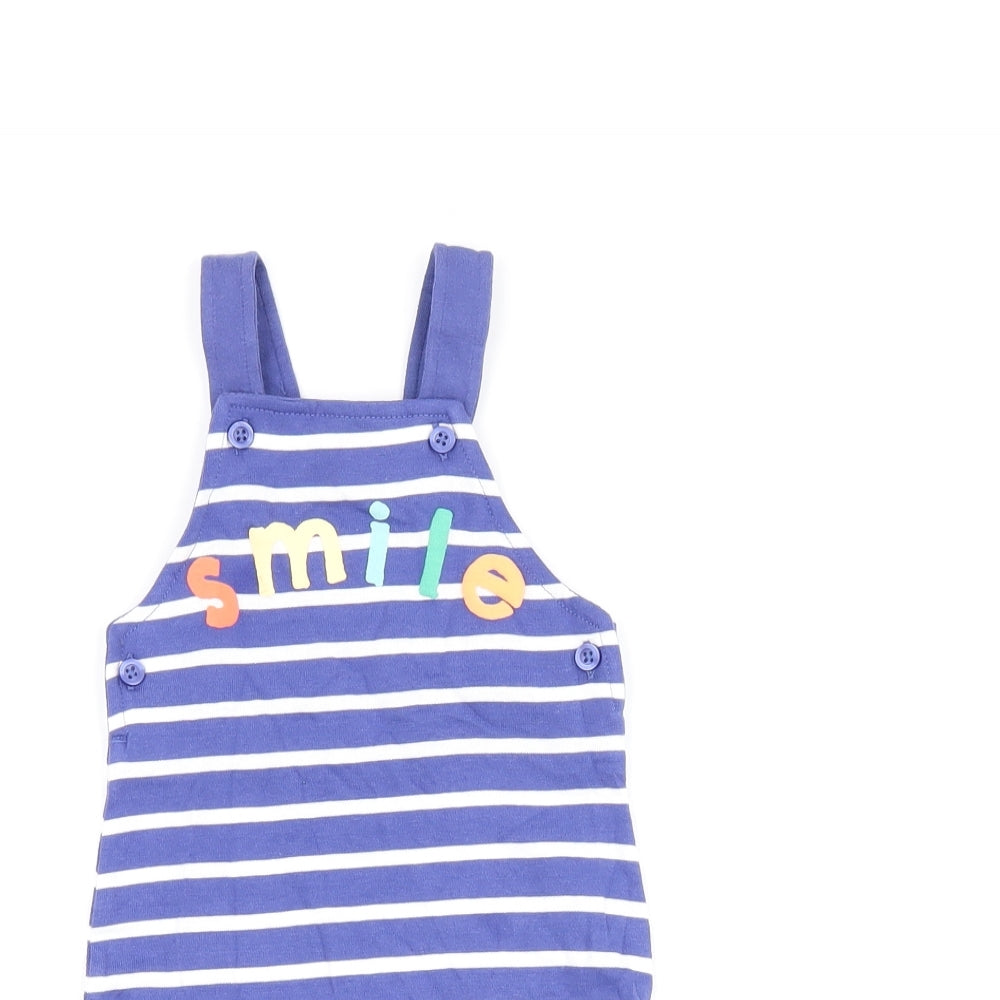 Marks and Spencer Baby Blue Striped Cotton Dungaree One-Piece Size 3-6 Months Snap - Smile