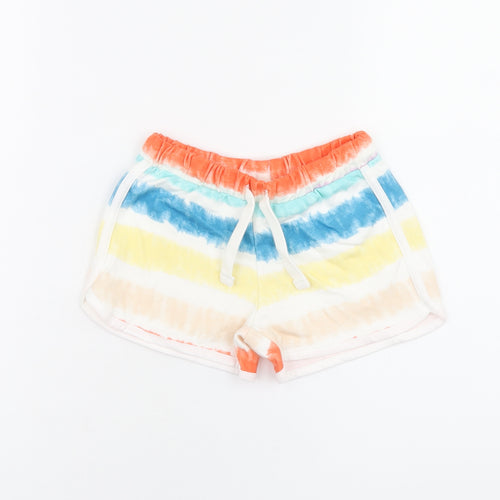 Marks and Spencer Girls Multicoloured Cotton Sweat Shorts Size 5-6 Years Regular Drawstring - Tie Dye