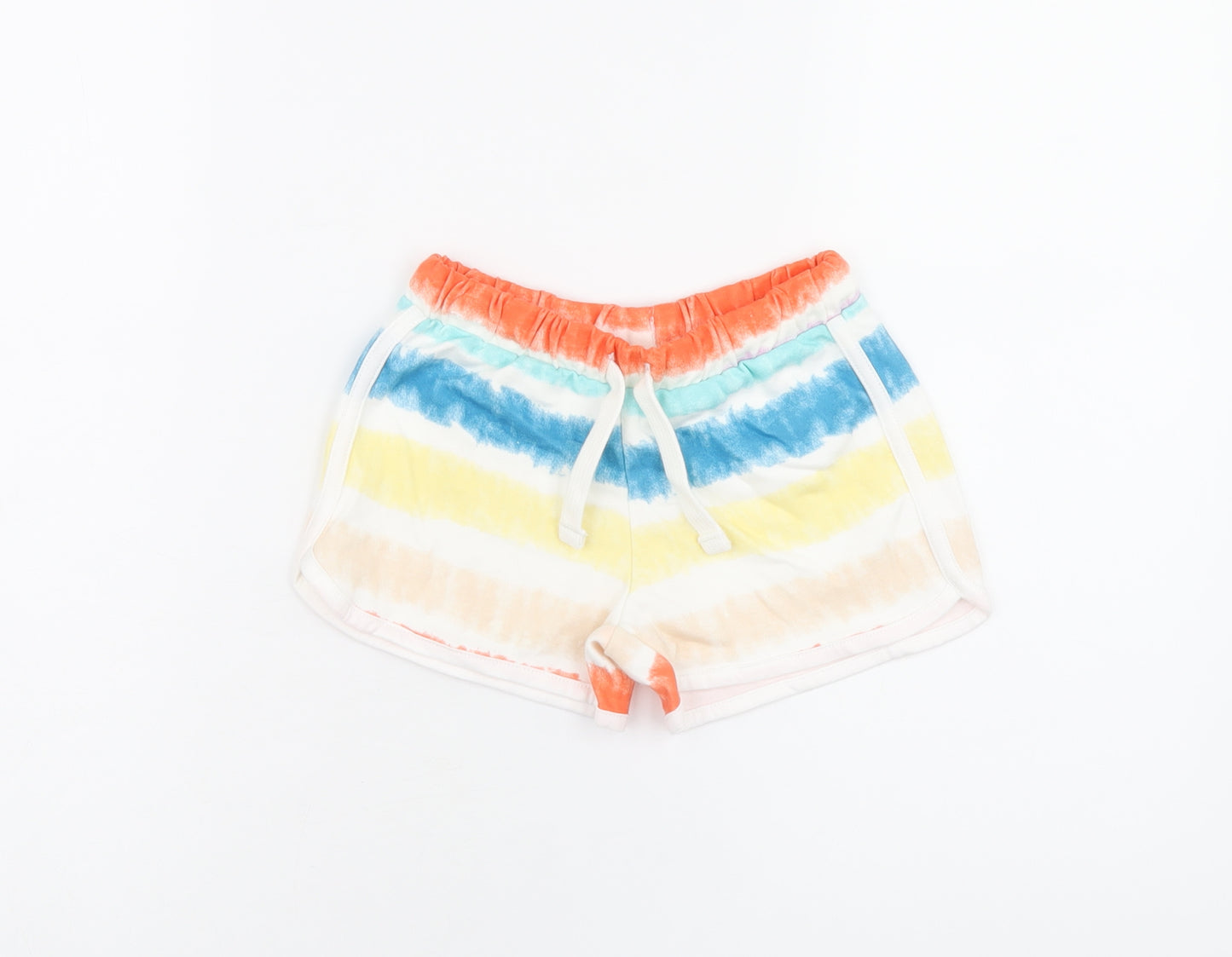 Marks and Spencer Girls Multicoloured Cotton Sweat Shorts Size 5-6 Years Regular Drawstring - Tie Dye