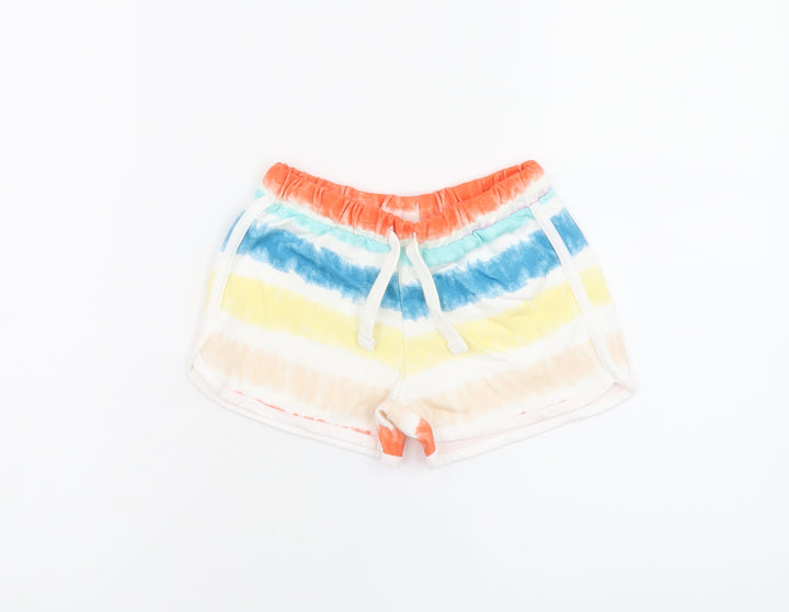 Marks and Spencer Girls Multicoloured Cotton Sweat Shorts Size 5-6 Years Regular Drawstring - Tie Dye