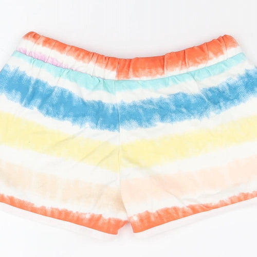 Marks and Spencer Girls Multicoloured Cotton Sweat Shorts Size 5-6 Years Regular Drawstring - Tie Dye