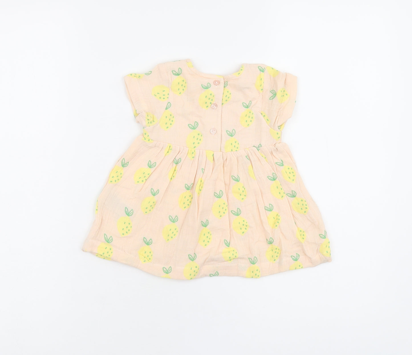 Marks and Spencer Girls Pink Geometric Cotton A-Line Size 3-6 Months Round Neck Button - Lemon Print