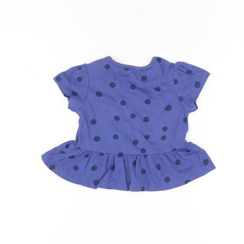 Marks and Spencer Girls Blue Polka Dot Cotton Basic T-Shirt Size 3-6 Months Round Neck Snap