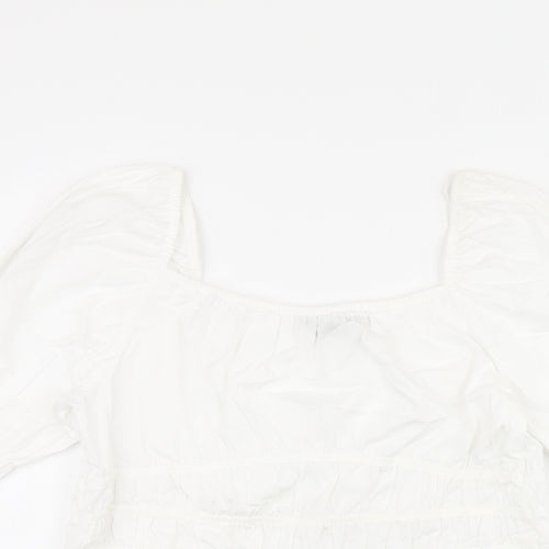 Marks and Spencer Womens White Cotton Basic T-Shirt Size 16 Square Neck