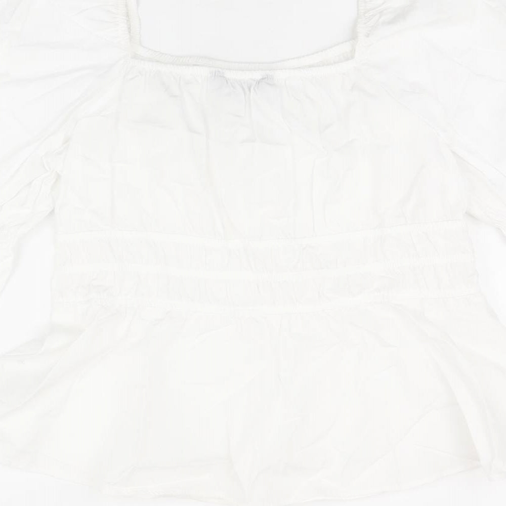 Marks and Spencer Womens White Cotton Basic T-Shirt Size 16 Square Neck