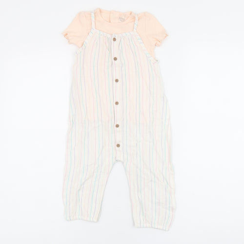 Marks and Spencer Girls White Striped Viscose Jumpsuit Outfit/Set Size 12-18 Months Button