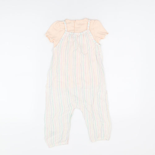 Marks and Spencer Girls White Striped Viscose Jumpsuit Outfit/Set Size 12-18 Months Button