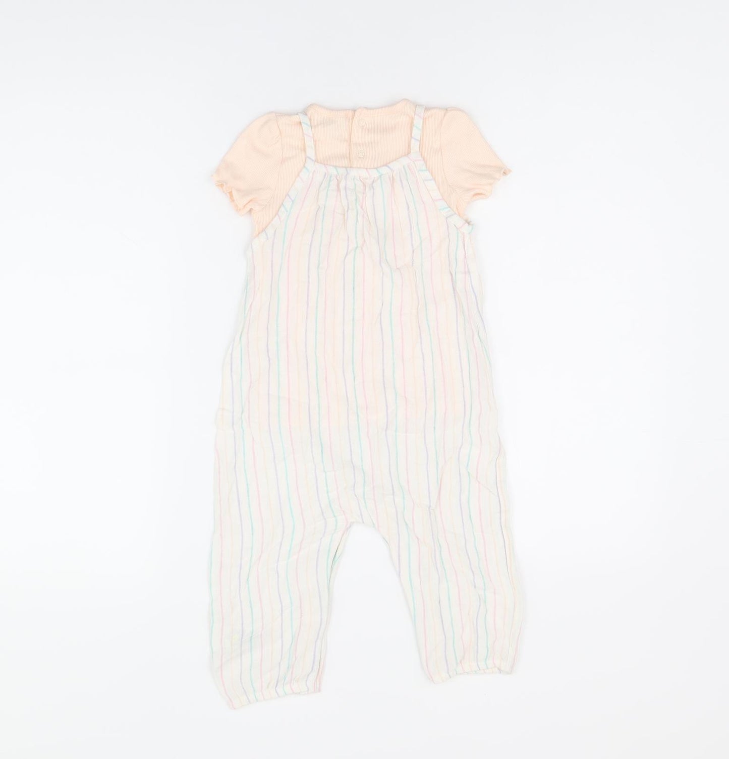 Marks and Spencer Girls White Striped Viscose Jumpsuit Outfit/Set Size 12-18 Months Button