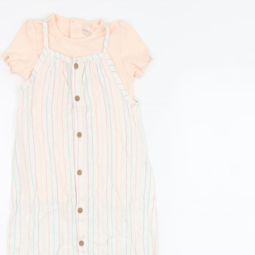 Marks and Spencer Girls White Striped Viscose Jumpsuit Outfit/Set Size 12-18 Months Button
