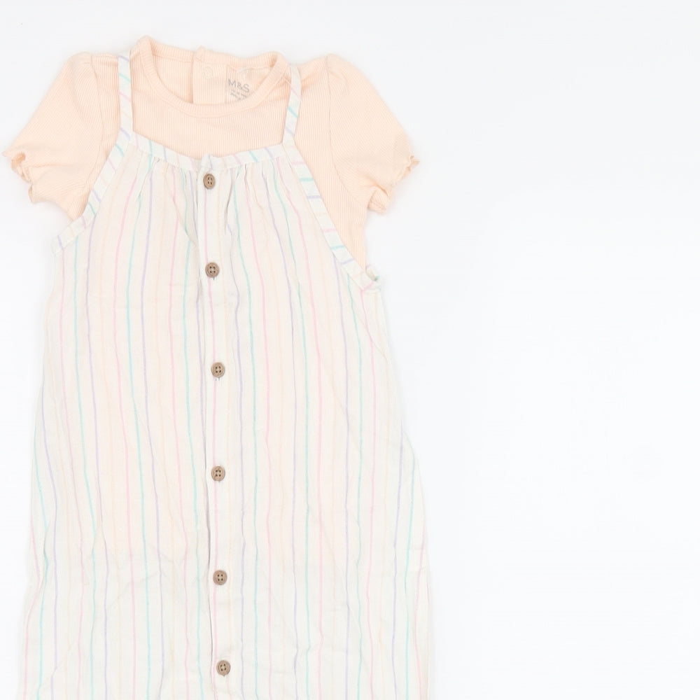 Marks and Spencer Girls White Striped Viscose Jumpsuit Outfit/Set Size 12-18 Months Button