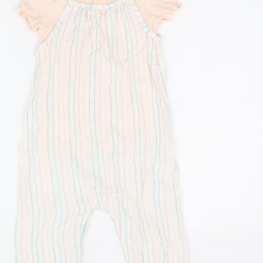 Marks and Spencer Girls White Striped Viscose Jumpsuit Outfit/Set Size 12-18 Months Button