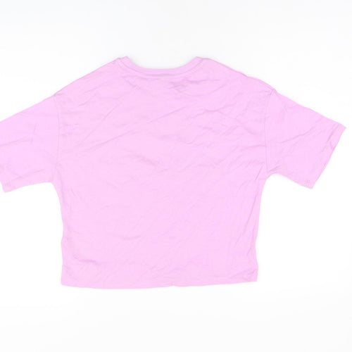 Marks and Spencer Girls Purple Cotton Basic T-Shirt Size 9-10 Years Round Neck Pullover - Good Vibes