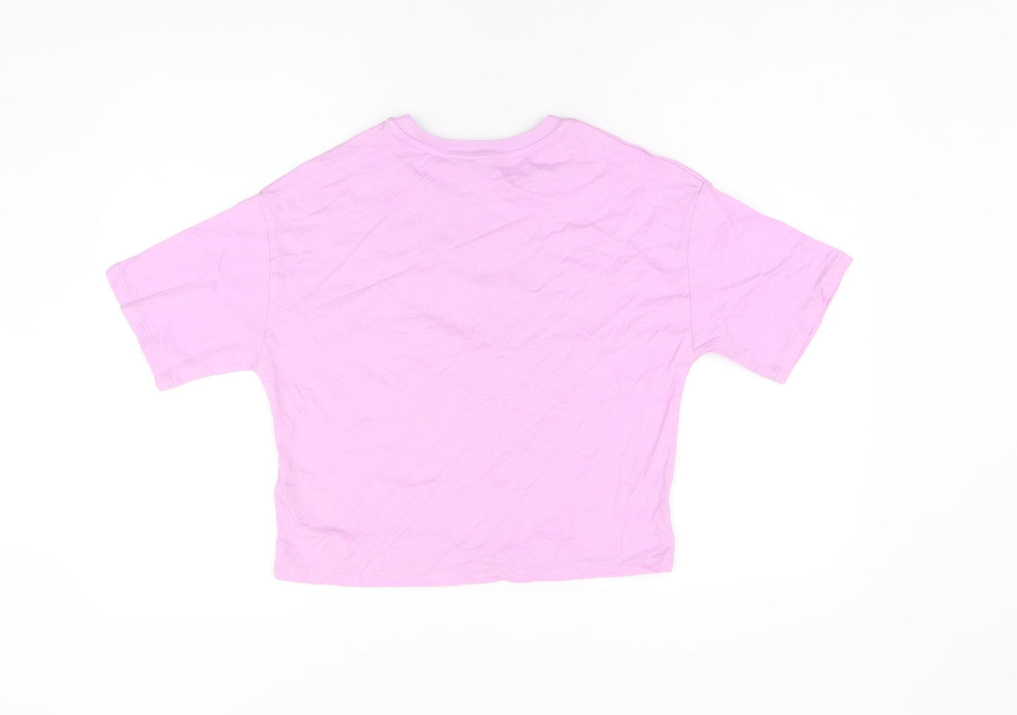 Marks and Spencer Girls Purple Cotton Basic T-Shirt Size 9-10 Years Round Neck Pullover - Good Vibes