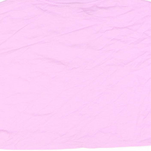 Marks and Spencer Girls Purple Cotton Basic T-Shirt Size 9-10 Years Round Neck Pullover - Good Vibes