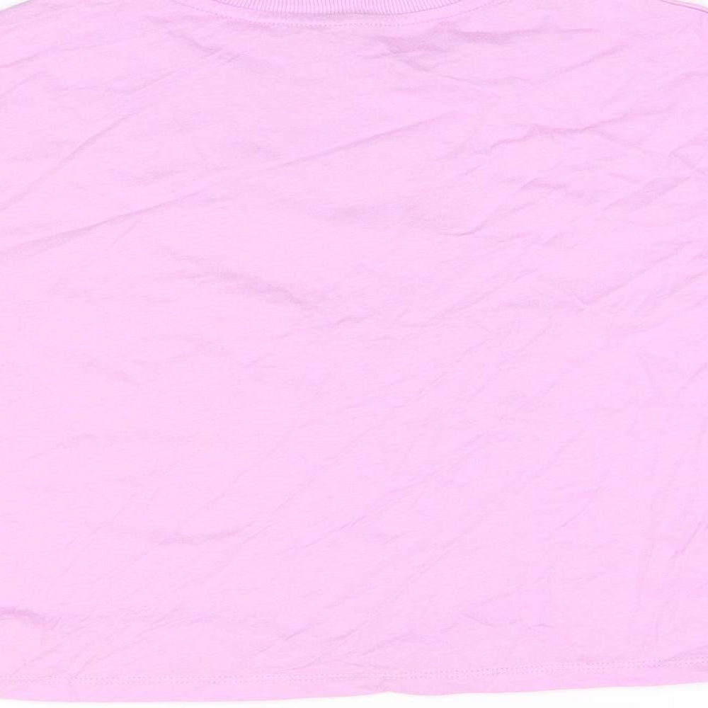 Marks and Spencer Girls Purple Cotton Basic T-Shirt Size 9-10 Years Round Neck Pullover - Good Vibes