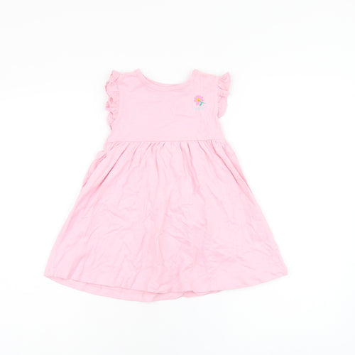 Marks and Spencer Girls Pink Cotton A-Line Size 18-24 Months Round Neck Snap
