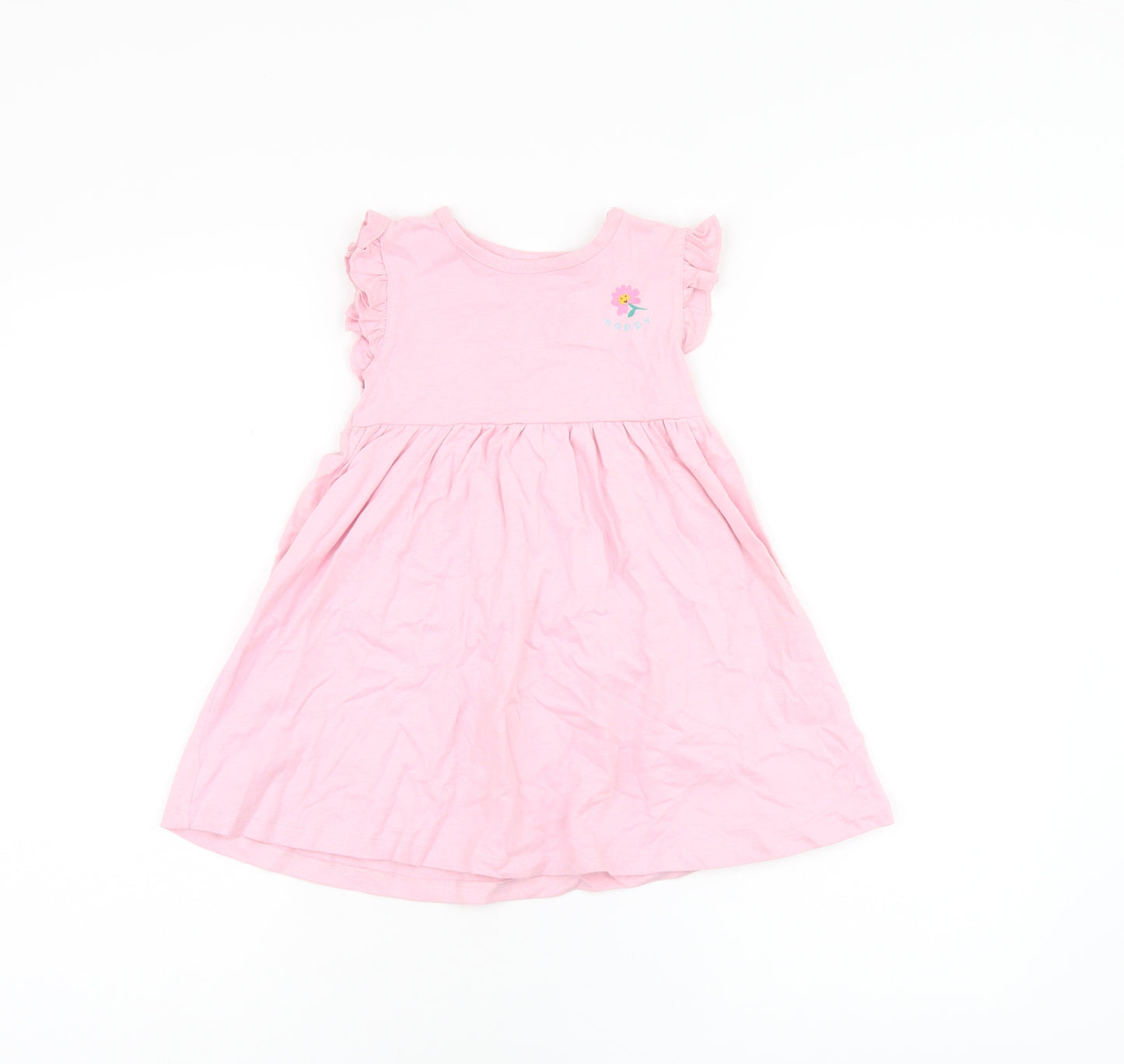 Marks and Spencer Girls Pink Cotton A-Line Size 18-24 Months Round Neck Snap