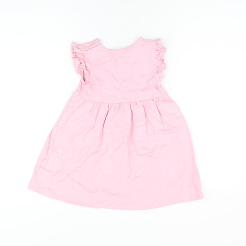 Marks and Spencer Girls Pink Cotton A-Line Size 18-24 Months Round Neck Snap