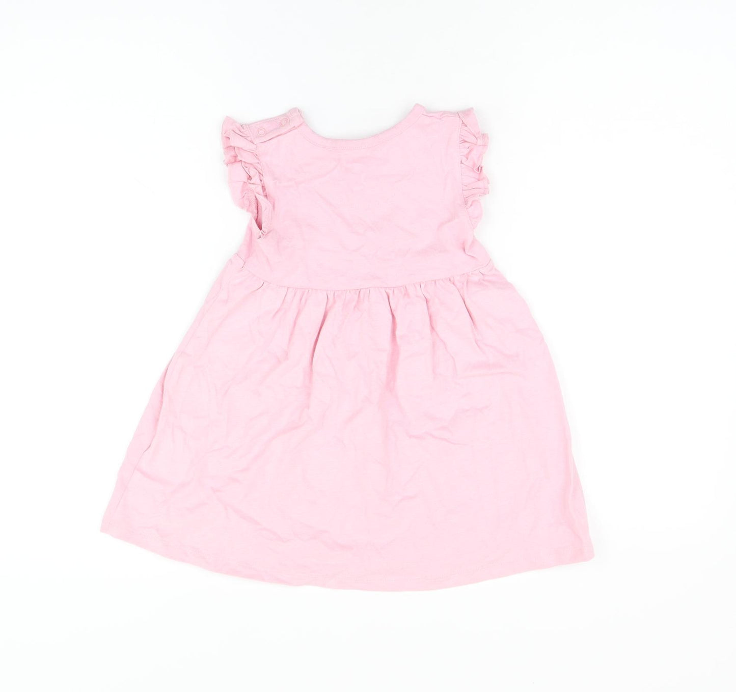 Marks and Spencer Girls Pink Cotton A-Line Size 18-24 Months Round Neck Snap