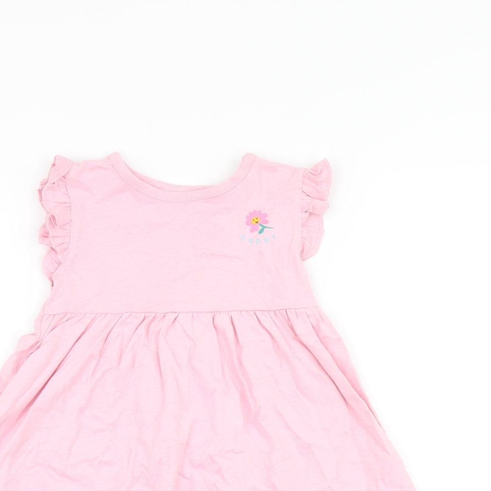 Marks and Spencer Girls Pink Cotton A-Line Size 18-24 Months Round Neck Snap