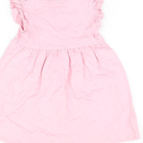 Marks and Spencer Girls Pink Cotton A-Line Size 18-24 Months Round Neck Snap