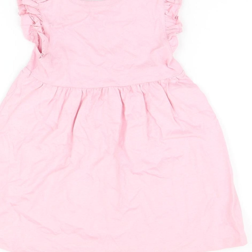 Marks and Spencer Girls Pink Cotton A-Line Size 18-24 Months Round Neck Snap